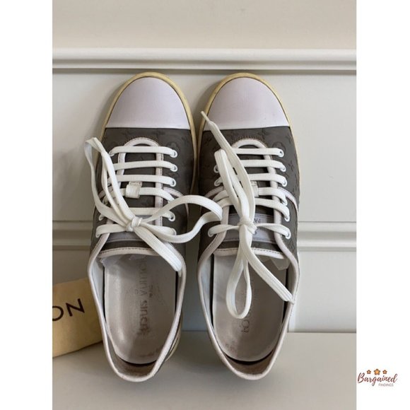 Authentic Louis Vuitton Gray/White Monogram Canvas Leather FrontRow Sneakers 5.5 - Picture 12 of 14